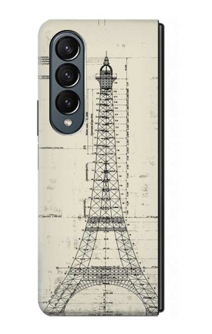 S3474 Eiffel Architectural Drawing Hülle Schutzhülle Taschen für Samsung Galaxy Z Fold 4