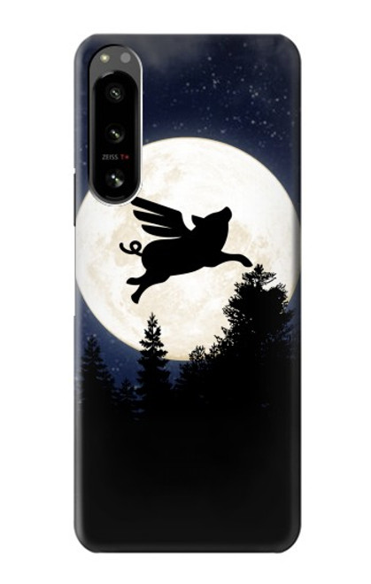 S3289 Flying Pig Full Moon Night Hülle Schutzhülle Taschen für Sony Xperia 5 IV