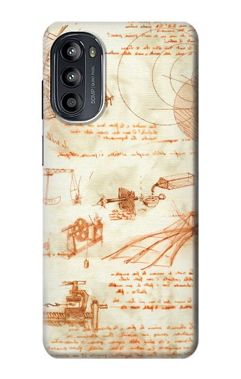 S0566 Technical Drawing Da Vinci Hülle Schutzhülle Taschen für Motorola Moto G52, G82 5G
