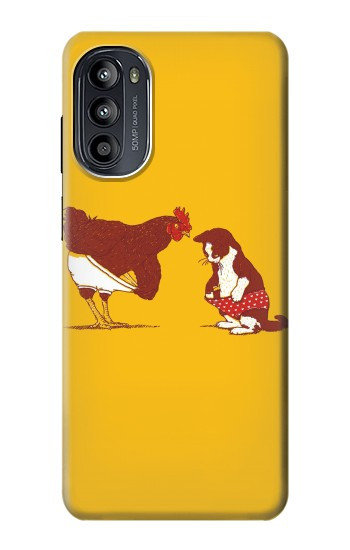 S1093 Rooster and Cat Joke Hülle Schutzhülle Taschen für Motorola Moto G52, G82 5G