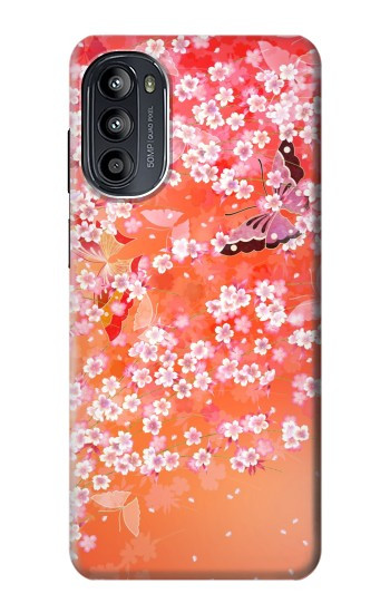 S2543 Japanese Kimono Style Flower Pattern Hülle Schutzhülle Taschen für Motorola Moto G52, G82 5G