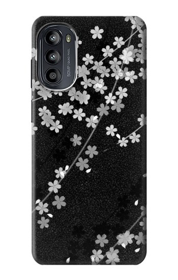 S2544 Japanese Kimono Style Black Flower Pattern Hülle Schutzhülle Taschen für Motorola Moto G52, G82 5G