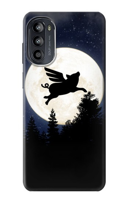 S3289 Flying Pig Full Moon Night Hülle Schutzhülle Taschen für Motorola Moto G52, G82 5G