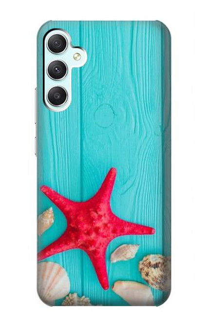 S3428 Aqua Wood Starfish Shell Hülle Schutzhülle Taschen für Samsung Galaxy A34 5G