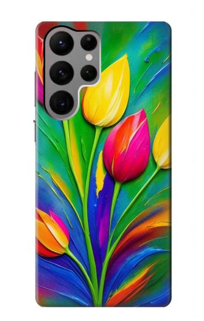 S3926 Colorful Tulip Oil Painting Hülle Schutzhülle Taschen für Samsung Galaxy S23 Ultra