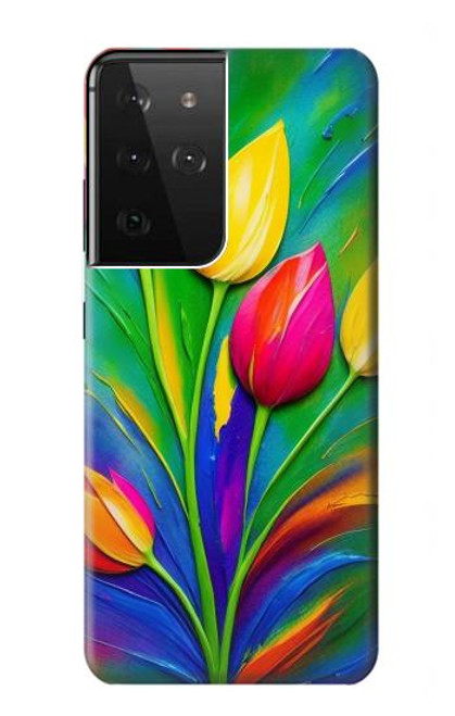 S3926 Colorful Tulip Oil Painting Hülle Schutzhülle Taschen für Samsung Galaxy S21 Ultra 5G