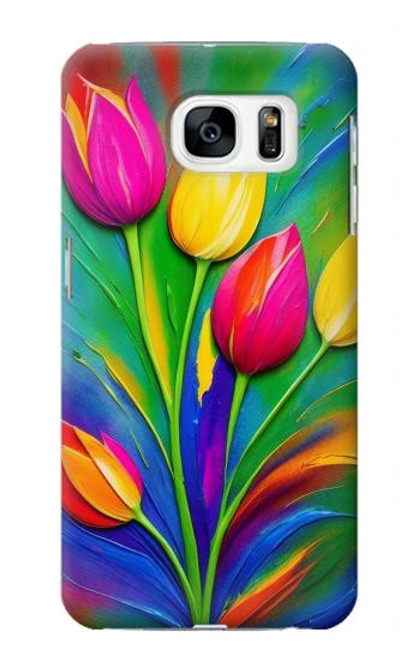 S3926 Colorful Tulip Oil Painting Hülle Schutzhülle Taschen für Samsung Galaxy S7