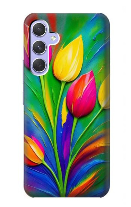 S3926 Colorful Tulip Oil Painting Hülle Schutzhülle Taschen für Samsung Galaxy A54 5G