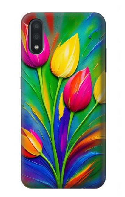 S3926 Colorful Tulip Oil Painting Hülle Schutzhülle Taschen für Samsung Galaxy A01