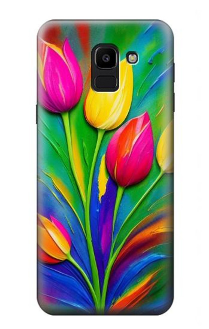 S3926 Colorful Tulip Oil Painting Hülle Schutzhülle Taschen für Samsung Galaxy J6 (2018)