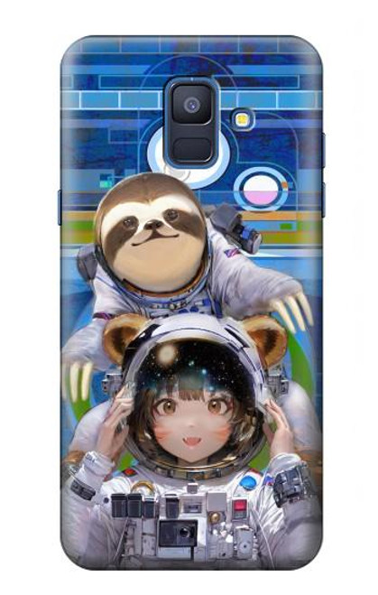 S3915 Raccoon Girl Baby Sloth Astronaut Suit Hülle Schutzhülle Taschen für Samsung Galaxy A6 (2018)