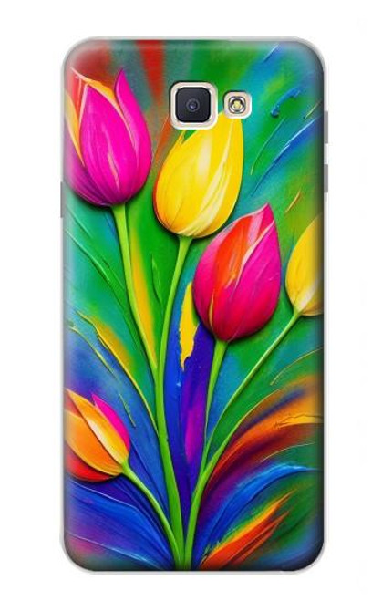 S3926 Colorful Tulip Oil Painting Hülle Schutzhülle Taschen für Samsung Galaxy J7 Prime (SM-G610F)