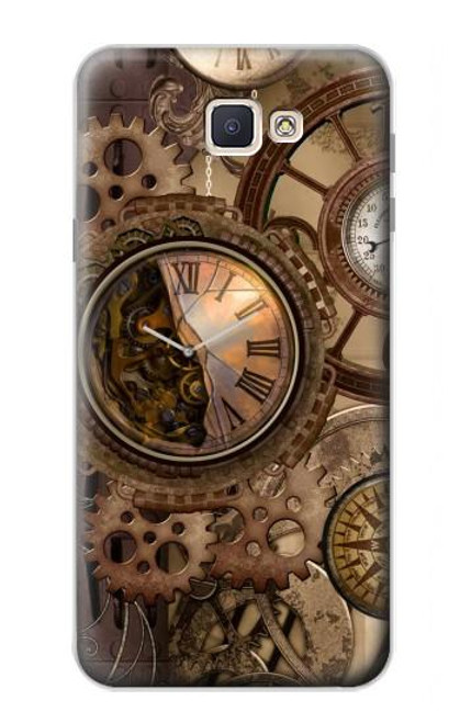 S3927 Compass Clock Gage Steampunk Hülle Schutzhülle Taschen für Samsung Galaxy J7 Prime (SM-G610F)