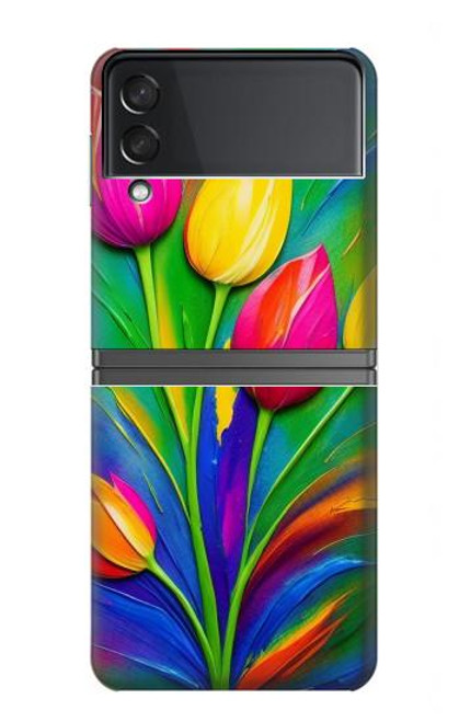 S3926 Colorful Tulip Oil Painting Hülle Schutzhülle Taschen für Samsung Galaxy Z Flip 4