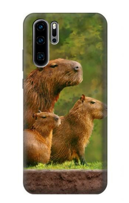 S3917 Capybara Family Giant Guinea Pig Hülle Schutzhülle Taschen für Huawei P30 Pro