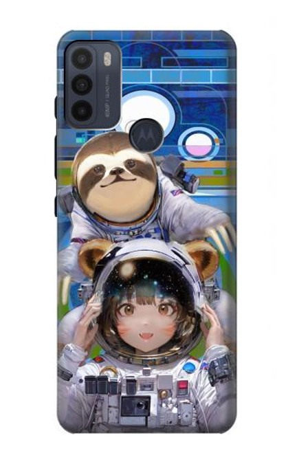 S3915 Raccoon Girl Baby Sloth Astronaut Suit Hülle Schutzhülle Taschen für Motorola Moto G50