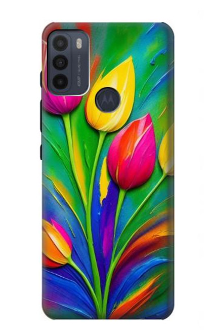 S3926 Colorful Tulip Oil Painting Hülle Schutzhülle Taschen für Motorola Moto G50