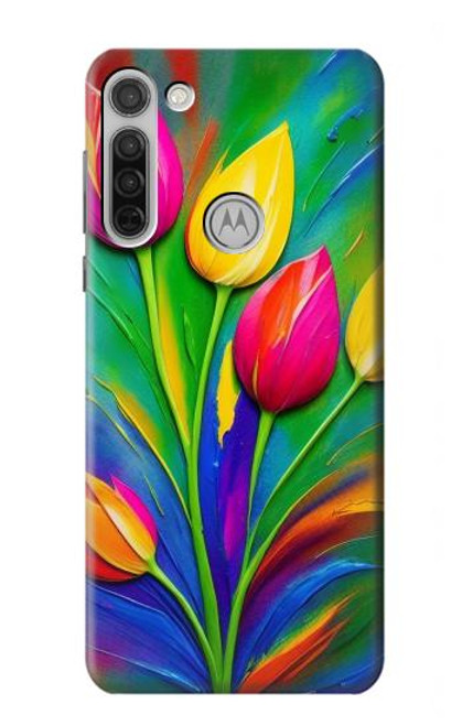 S3926 Colorful Tulip Oil Painting Hülle Schutzhülle Taschen für Motorola Moto G8