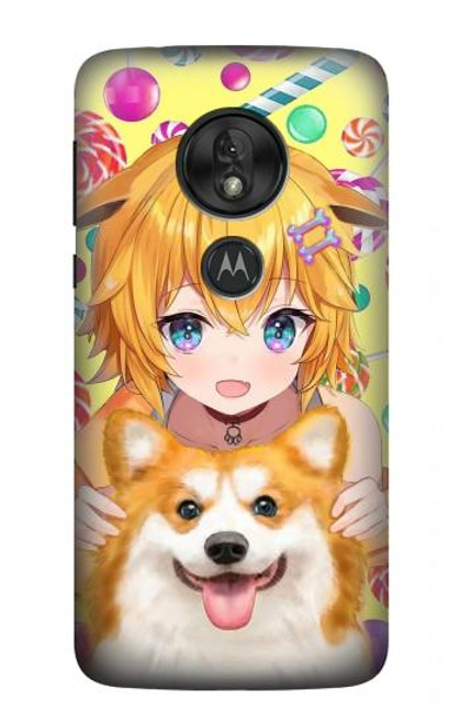 S3918 Baby Corgi Dog Corgi Girl Candy Hülle Schutzhülle Taschen für Motorola Moto G7 Play