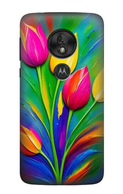 S3926 Colorful Tulip Oil Painting Hülle Schutzhülle Taschen für Motorola Moto G7 Power