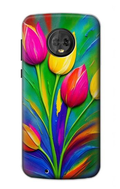 S3926 Colorful Tulip Oil Painting Hülle Schutzhülle Taschen für Motorola Moto G6