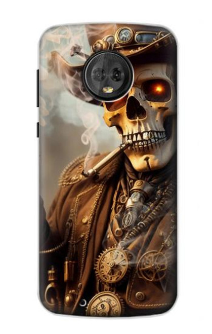 S3949 Steampunk Skull Smoking Hülle Schutzhülle Taschen für Motorola Moto G6