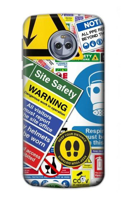 S3960 Safety Signs Sticker Collage Hülle Schutzhülle Taschen für Motorola Moto X4