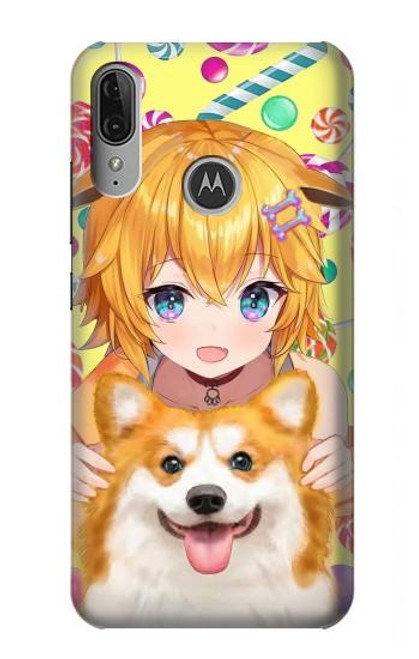 S3918 Baby Corgi Dog Corgi Girl Candy Hülle Schutzhülle Taschen für Motorola Moto E6 Plus, Moto E6s