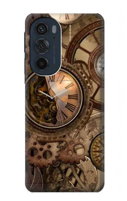 S3927 Compass Clock Gage Steampunk Hülle Schutzhülle Taschen für Motorola Edge 30 Pro