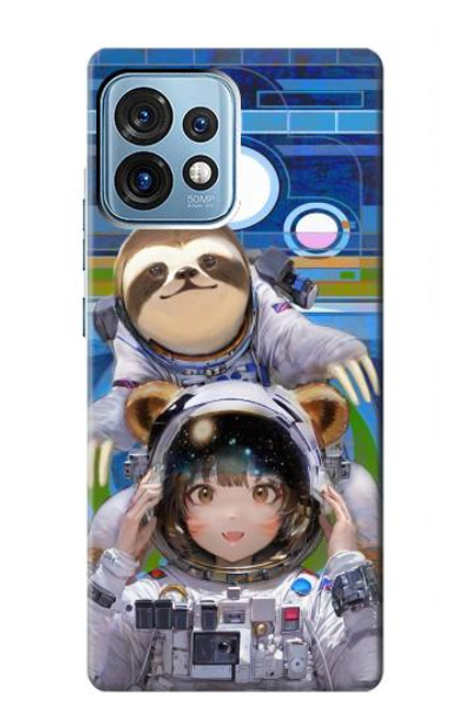 S3915 Raccoon Girl Baby Sloth Astronaut Suit Hülle Schutzhülle Taschen für Motorola Edge+ (2023), X40, X40 Pro, Edge 40 Pro