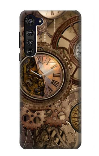 S3927 Compass Clock Gage Steampunk Hülle Schutzhülle Taschen für Motorola Edge