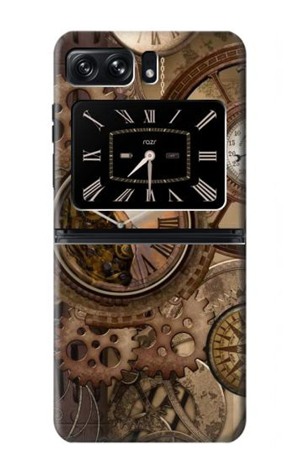 S3927 Compass Clock Gage Steampunk Hülle Schutzhülle Taschen für Motorola Moto Razr 2022