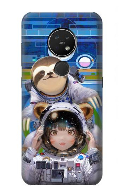 S3915 Raccoon Girl Baby Sloth Astronaut Suit Hülle Schutzhülle Taschen für Nokia 7.2