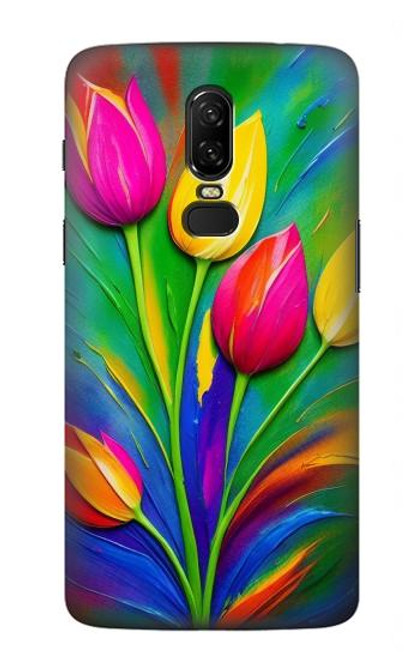 S3926 Colorful Tulip Oil Painting Hülle Schutzhülle Taschen für OnePlus 6