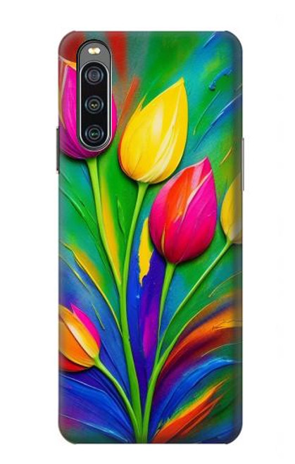 S3926 Colorful Tulip Oil Painting Hülle Schutzhülle Taschen für Sony Xperia 10 IV