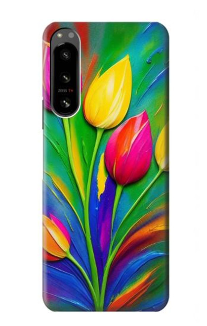 S3926 Colorful Tulip Oil Painting Hülle Schutzhülle Taschen für Sony Xperia 5 IV