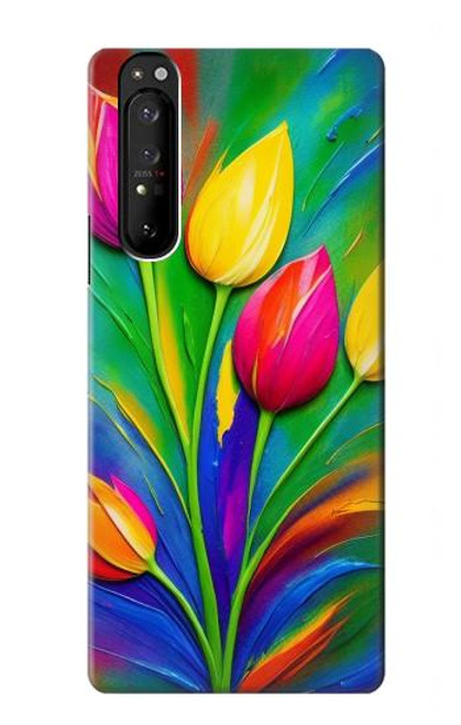 S3926 Colorful Tulip Oil Painting Hülle Schutzhülle Taschen für Sony Xperia 1 III