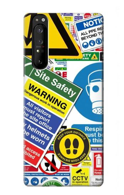 S3960 Safety Signs Sticker Collage Hülle Schutzhülle Taschen für Sony Xperia 1 III