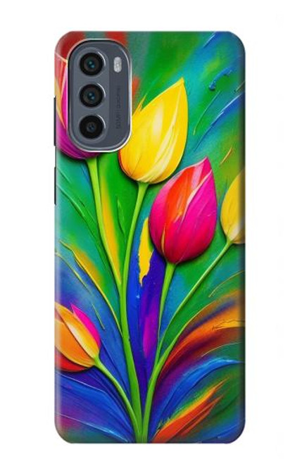 S3926 Colorful Tulip Oil Painting Hülle Schutzhülle Taschen für Motorola Moto G62 5G