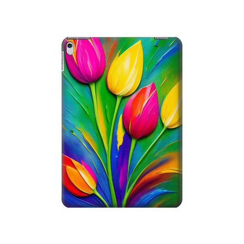 S3926 Colorful Tulip Oil Painting Hülle Schutzhülle Taschen für iPad Air 2, iPad 9.7 (2017,2018), iPad 6, iPad 5