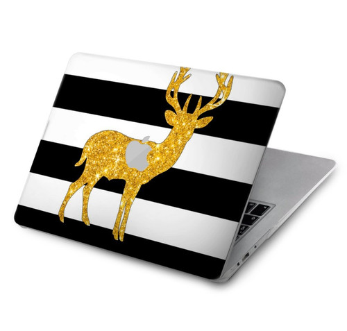 S2794 Black and White Striped Deer Gold Sparkles Hülle Schutzhülle Taschen für MacBook Air 15″ (2023,2024,2025) - A2941, A3114, A3241