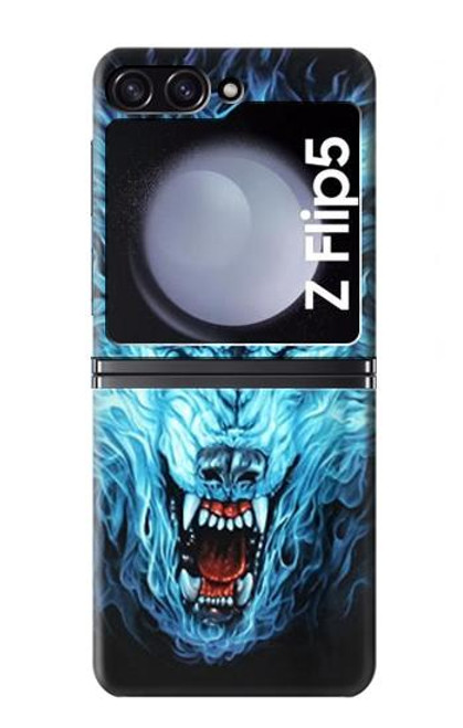 S0752 Blue Fire Grim Wolf Hülle Schutzhülle Taschen für Samsung Galaxy Z Flip 5