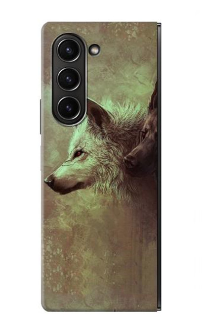 S0931 White Black Wolf Hülle Schutzhülle Taschen für Samsung Galaxy Z Fold 5