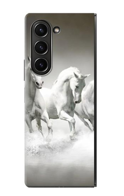 S0933 White Horses Hülle Schutzhülle Taschen für Samsung Galaxy Z Fold 5