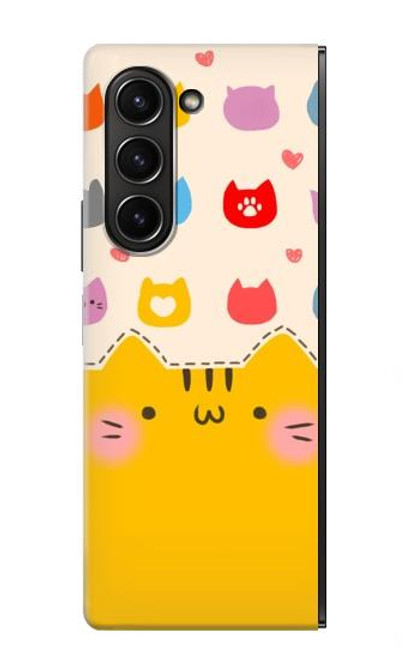 S2442 Cute Cat Cartoon Funny Hülle Schutzhülle Taschen für Samsung Galaxy Z Fold 5