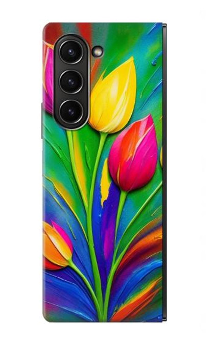 S3926 Colorful Tulip Oil Painting Hülle Schutzhülle Taschen für Samsung Galaxy Z Fold 5
