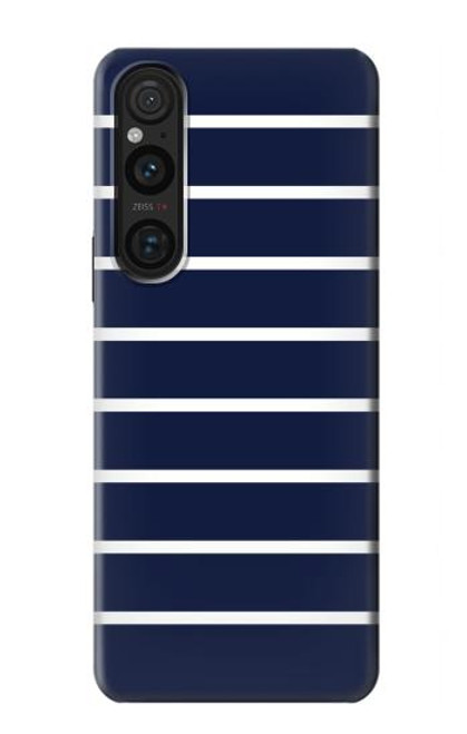 S2767 Navy White Striped Hülle Schutzhülle Taschen für Sony Xperia 1 V