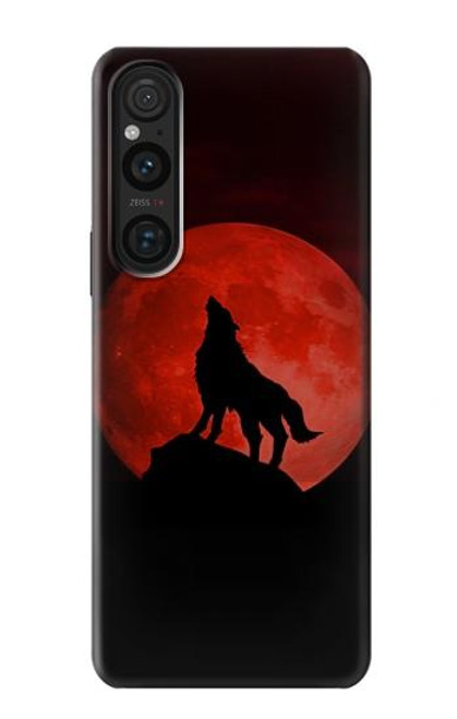 S2955 Wolf Howling Red Moon Hülle Schutzhülle Taschen für Sony Xperia 1 V