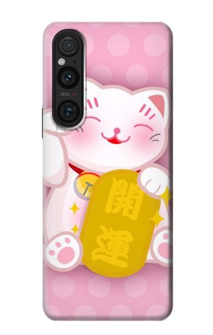 S3025 Pink Maneki Neko Lucky Cat Hülle Schutzhülle Taschen für Sony Xperia 1 V
