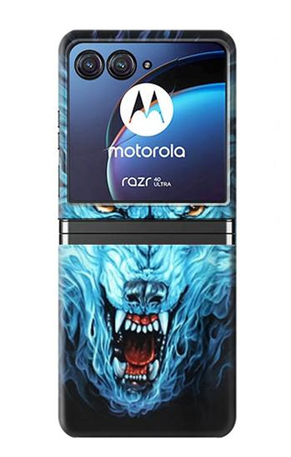S0752 Blue Fire Grim Wolf Hülle Schutzhülle Taschen für Motorola Razr 40 Ultra